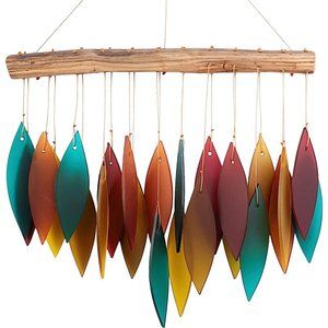 Blue Handworks Santa Glass Chime Sandblasted Found Wood Handcrafted Wind